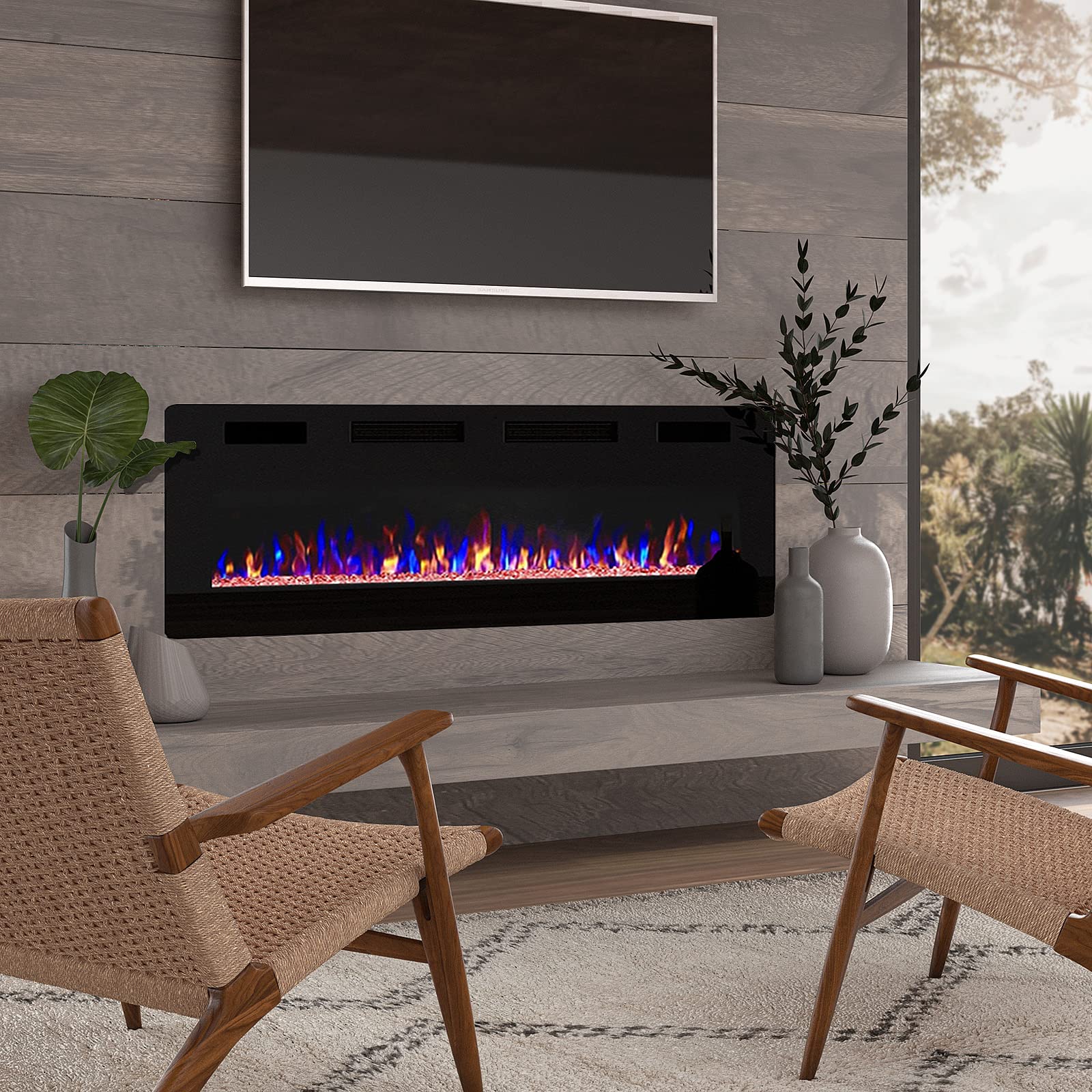 Bossin 72 Inch Ultra Thin Silence Linear Electric Fireplace, Recessed Wall Mounted Fireplace, Fit For 2 X 4 And 2 X 6 Stud, 12 A